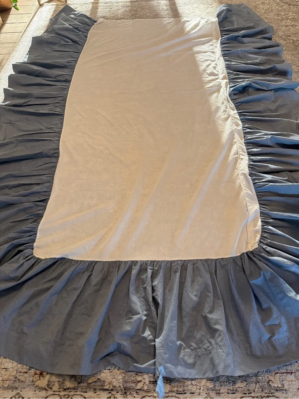 L.L. Bean Blue Chambray Ruffle Bed Skirt: Twin